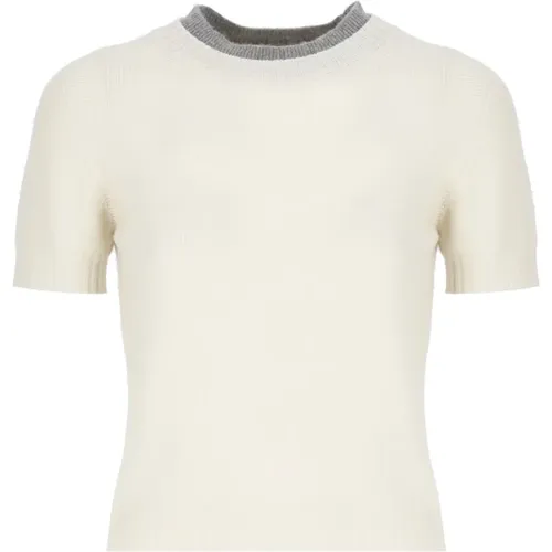 Ivory Woll Kaschmir Pullover Kurze Ärmel , Damen, Größe: M - pinko - Modalova