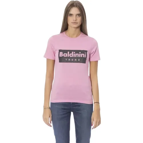 Schickes Rosa T-Shirt Italienischer Stil , Damen, Größe: XS - Baldinini - Modalova