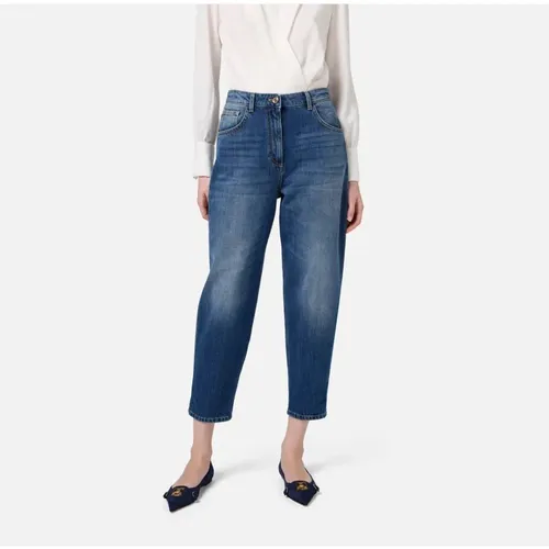 High-waisted Boyfriend-Jeans mit Umschlag - Elisabetta Franchi - Modalova