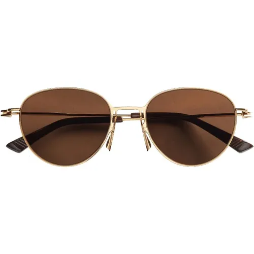 Gold Oval Metal Frame Sunglasses , unisex, Sizes: 51 MM - Bottega Veneta - Modalova