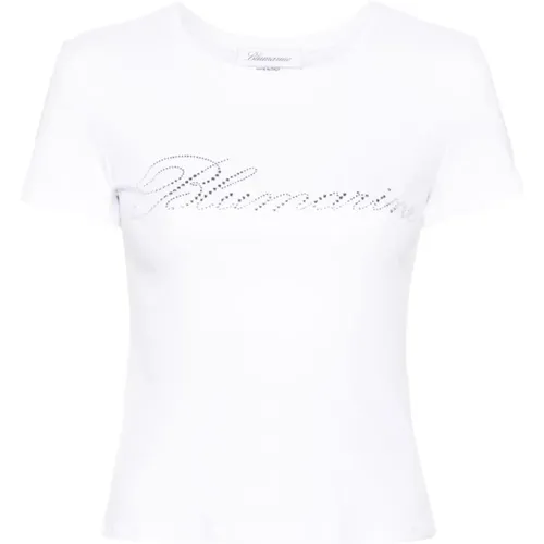 Rhinestone Logo T-shirt , female, Sizes: XS, S, M, L - Blumarine - Modalova