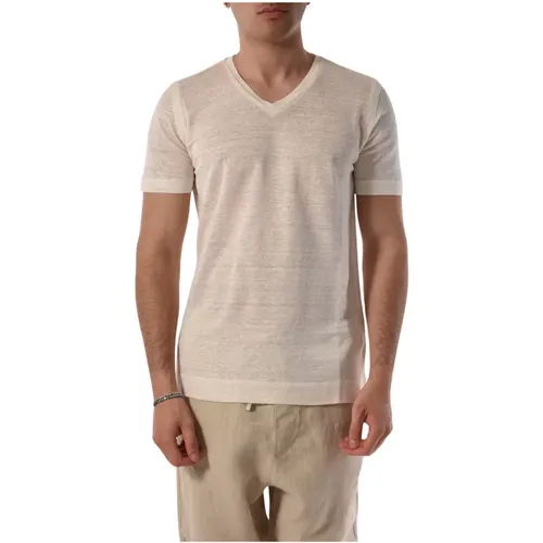 V-neck Casual Linen T-shirt , male, Sizes: M - 120% lino - Modalova