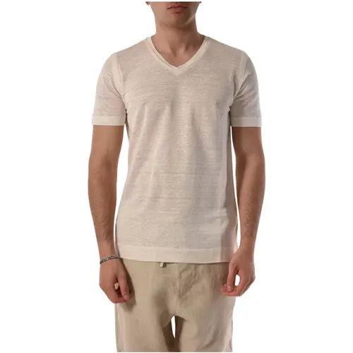 V-neck Casual Linen T-shirt , male, Sizes: XL, M, L - 120% lino - Modalova