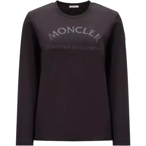 Glitter Logo Long Sleeve T-Shirt , female, Sizes: XS, M, S - Moncler - Modalova