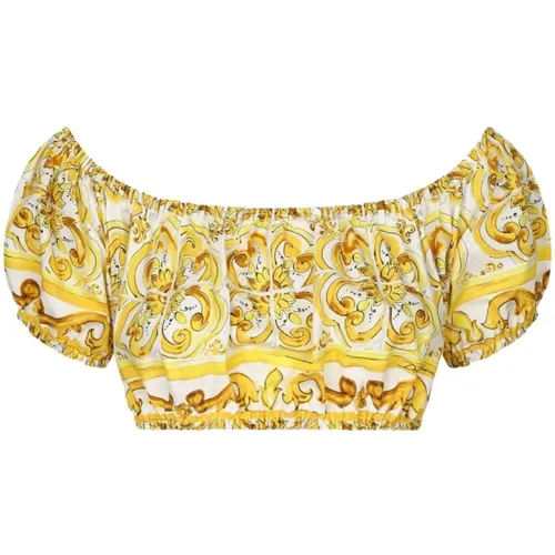 Majolica Print Off-Shoulder Crop Top - Dolce & Gabbana - Modalova