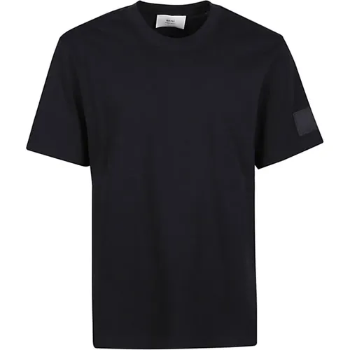 Schwarzes Baumwoll-T-Shirt mit Logo-Patch , Herren, Größe: S - Ami Paris - Modalova