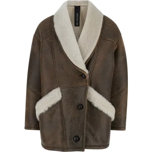 Lederjacke mit Shearling-Besatz Braun - Blancha - Modalova