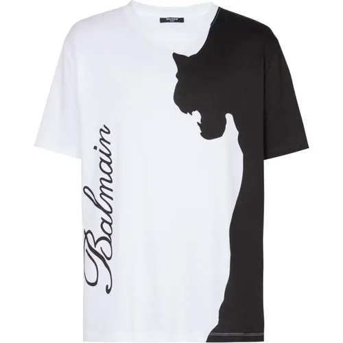 Kurzärmeliges T-Shirt mit Tiger-Print , Herren, Größe: XS - Balmain - Modalova