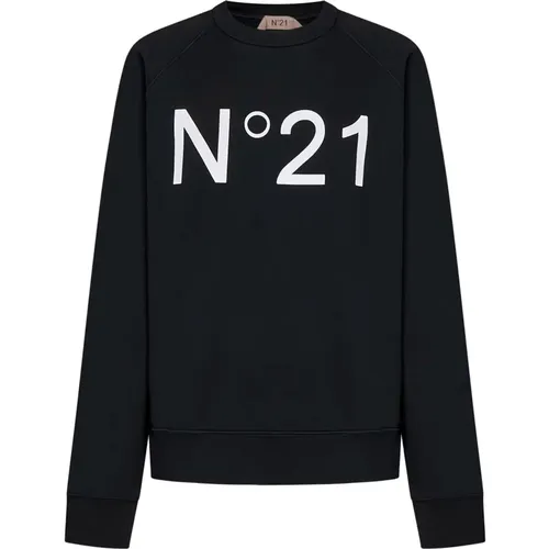 Schwarzer Oversized Crewneck Sweatshirt mit Logo , Damen, Größe: M - N21 - Modalova