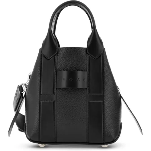 Schwarze Leder-Tote-Tasche mit Logo , Damen, Größe: ONE Size - Hogan - Modalova