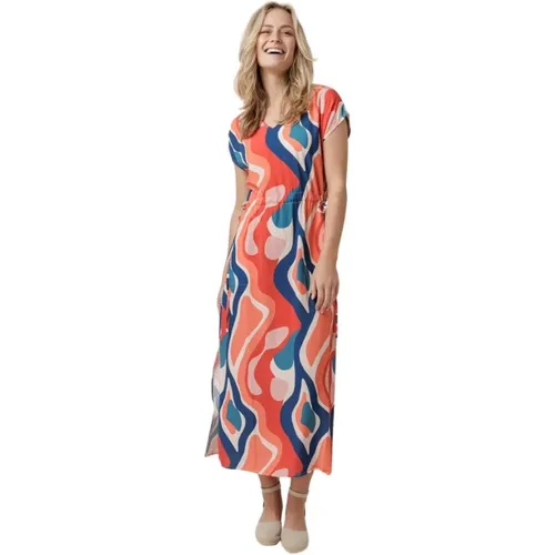 Sommer V-Ausschnitt Kleid mit Muster , Damen, Größe: M - La Fée Maraboutée - Modalova