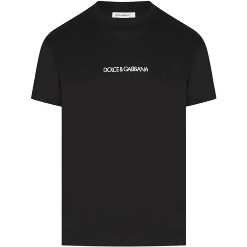 Schwarzes Logo-besticktes T-Shirt - Dolce & Gabbana - Modalova