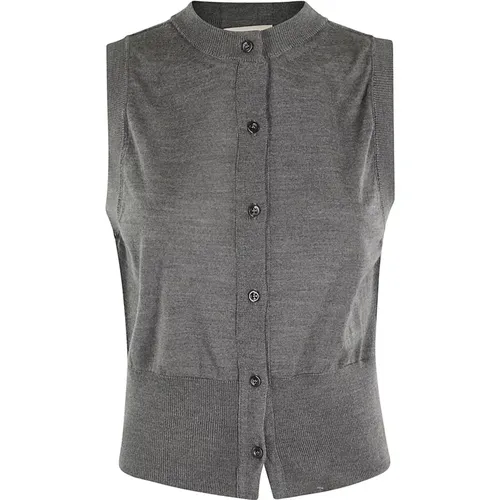 Grey Wool Vest Crew Neck Jacket , female, Sizes: M - Semicouture - Modalova