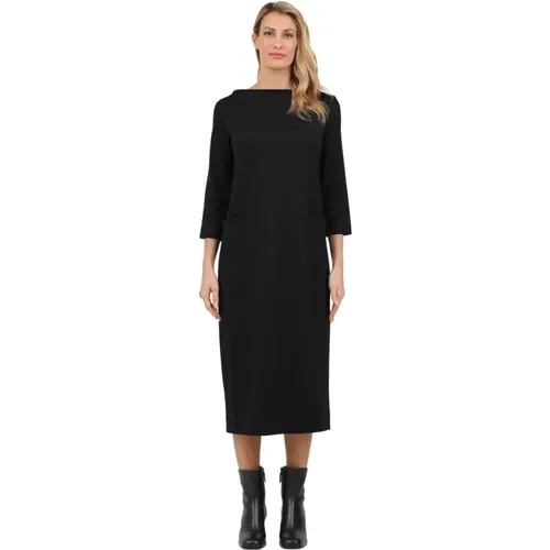 Long Boatneck Dress with Three-Quarter Sleeves , female, Sizes: M, XL - Alpha Studio - Modalova