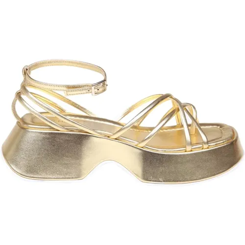 Gold Leather Sandals with Square Toe , female, Sizes: 4 1/2 UK, 7 UK, 3 UK, 5 UK - Vic Matié - Modalova