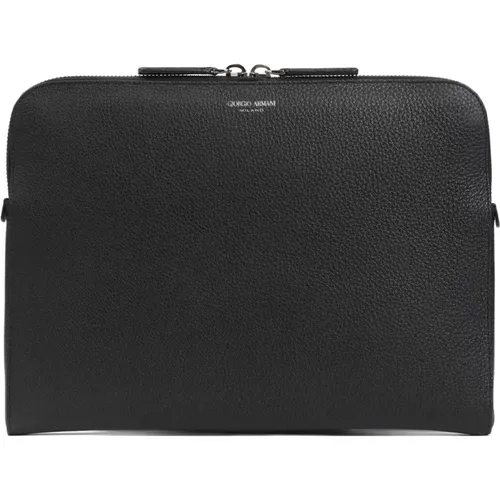 Grained Leather Briefcase , male, Sizes: ONE SIZE - Giorgio Armani - Modalova