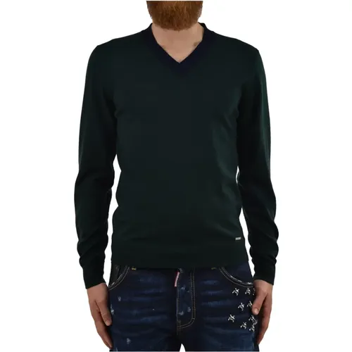 Wool Men`s V-Neck Sweater with Elbow Patches , male, Sizes: M - Dsquared2 - Modalova