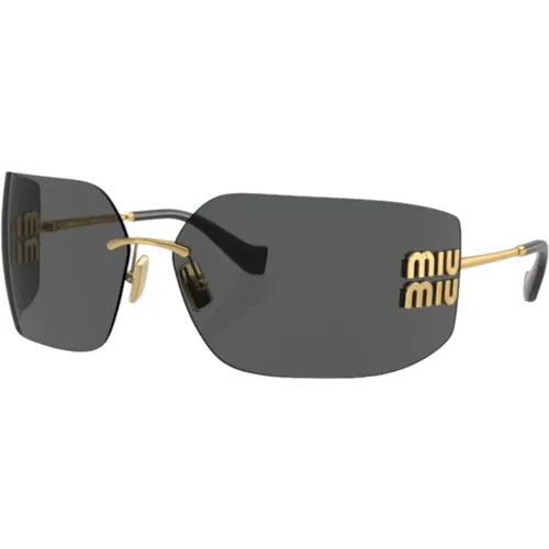 Wraparound Gold Sunglasses Dark Grey Lens , female, Sizes: ONE SIZE - Miu Miu - Modalova