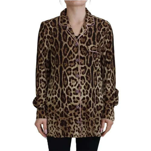 Leopard Print Long Sleeve Blouse , female, Sizes: 2XS - Dolce & Gabbana - Modalova