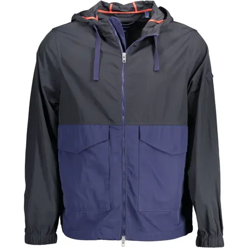 Blaue Kapuzen-Sportjacke mit kontrastierenden Details , Damen, Größe: XL - Gant - Modalova