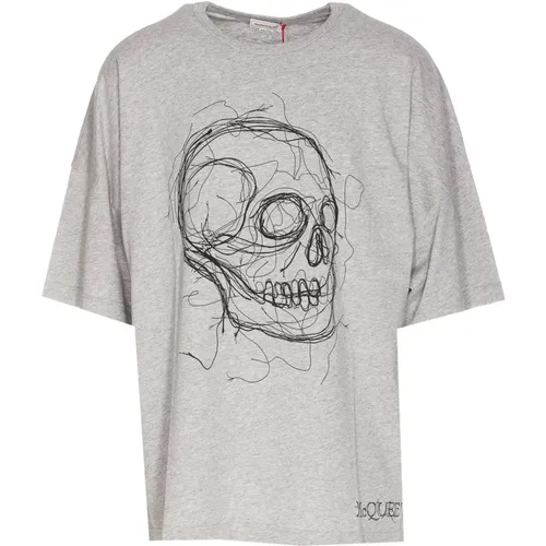 Grey T-shirts and Polos with Mini Begum Earrings , male, Sizes: XS - alexander mcqueen - Modalova