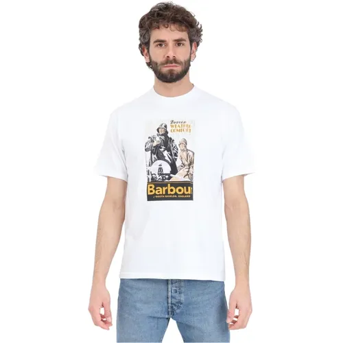 Weißes T-Shirt mit Buntem Aufdruck , Herren, Größe: M - Barbour - Modalova