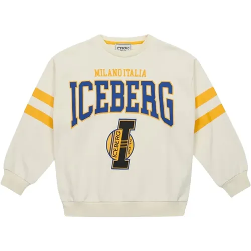 Kids -White crewneck sweatshirt inspired by basketball style - Iceberg - Modalova