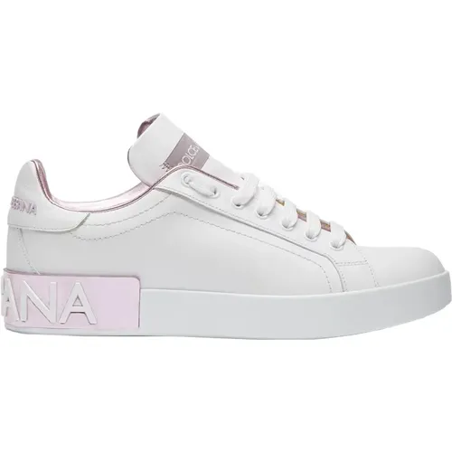 Portofino Logo Sneakers Weiß Rosa , Damen, Größe: 36 EU - Dolce & Gabbana - Modalova