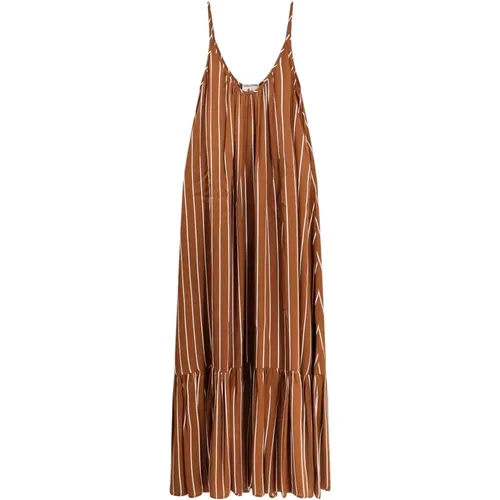 Braunes Ärmelloses Kleid mit Volant , Damen, Größe: L - Semicouture - Modalova