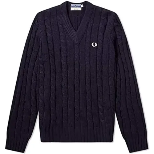 Italian Reissues V-Neck Navy Sweater , male, Sizes: 3XS - Fred Perry - Modalova