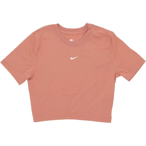 Slim-fit Cropped T-shirt Terra Blush/white , Damen, Größe: M - Nike - Modalova