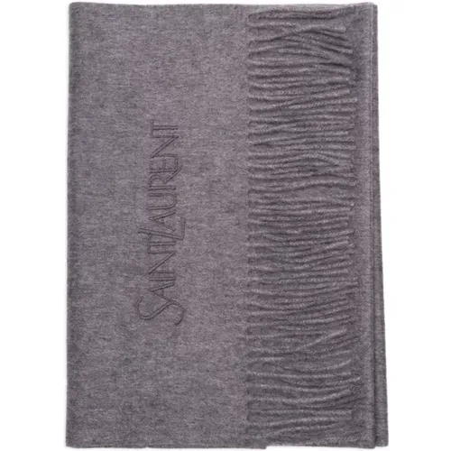 Grey Cashmere Fringed Scarf , male, Sizes: ONE SIZE - Saint Laurent - Modalova