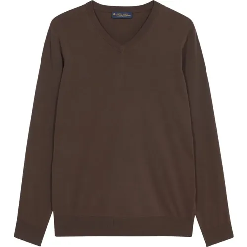 Brauner Baumwoll-V-Ausschnitt-Pullover , Herren, Größe: XL - Brooks Brothers - Modalova