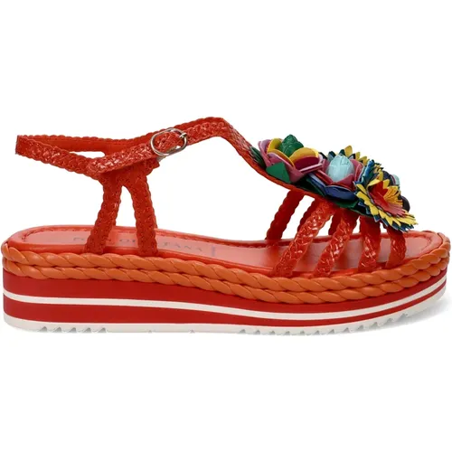 Hand-woven Leather Platform Sandals with Flower Decoration , female, Sizes: 4 UK, 7 UK - Pons Quintana - Modalova