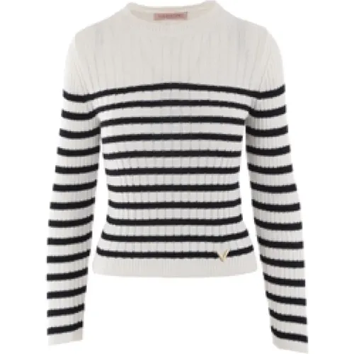 Striped V-Logo Sweater , female, Sizes: L - Valentino Garavani - Modalova