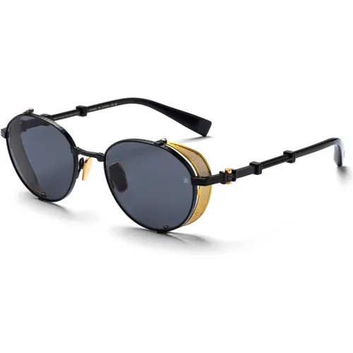 Er-inspirierte runde Sonnenbrille in Schwarz/Gold - Balmain - Modalova