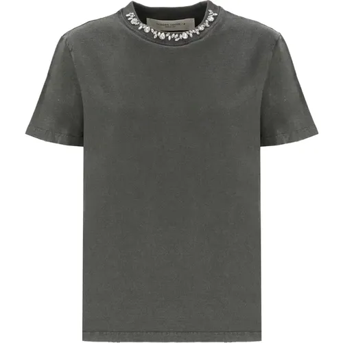 Grey Crystal Crew Neck T-shirt , female, Sizes: M - Golden Goose - Modalova