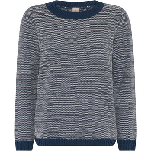 Blaue Jacquard O-Neck Pullover Bluse , Damen, Größe: S - Skovhuus - Modalova