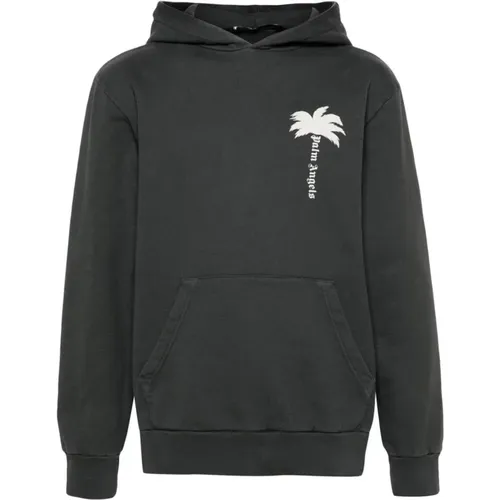 Grey Logo Print Hooded Sweater , male, Sizes: XL, M, L - Palm Angels - Modalova