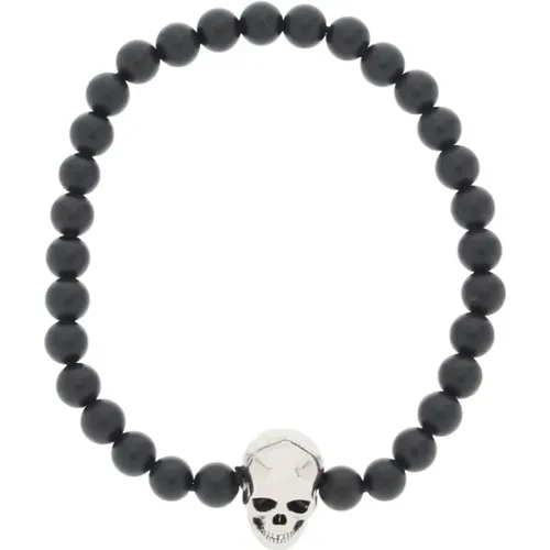 Skull Bracelet with Pearls and Antique Silver-Finish , male, Sizes: ONE SIZE - alexander mcqueen - Modalova