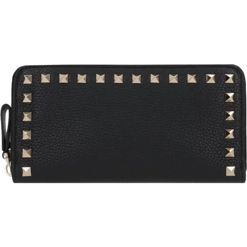 Schwarzes Studded Zip-Around Portemonnaie , Damen, Größe: ONE Size - Valentino Garavani - Modalova