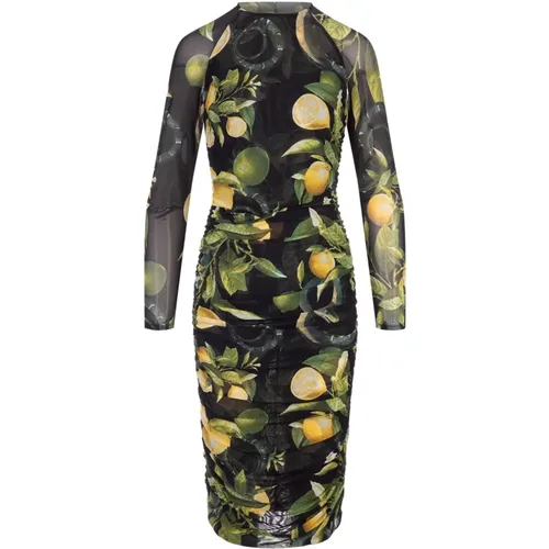 Lemon and Snake Print Midi Dress , female, Sizes: M - Roberto Cavalli - Modalova