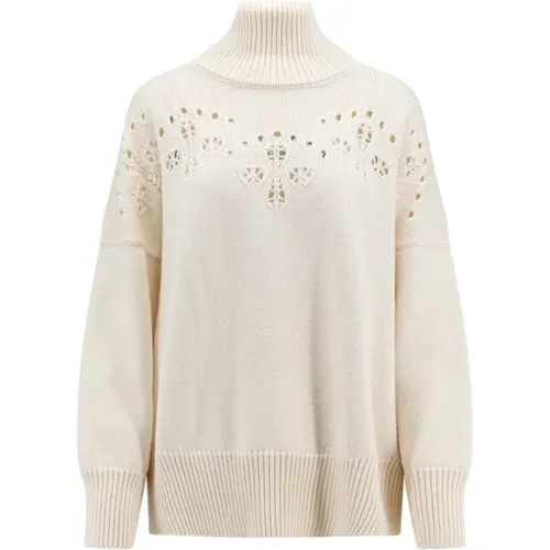Ribbed Wool Sweater with Floral Embroidery , female, Sizes: M - Chloé - Modalova