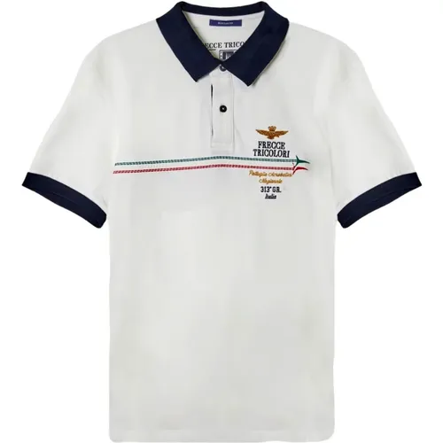 Tricolori Polo Weiß Stickerei , Herren, Größe: L - aeronautica militare - Modalova