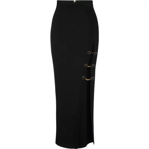 Long Viscose Skirt with Twin Buttons , female, Sizes: S, XL - Elisabetta Franchi - Modalova