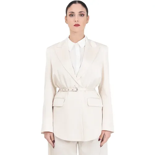 Ivory Satin Blazer with Thin Belt , female, Sizes: XS, 2XS - pinko - Modalova