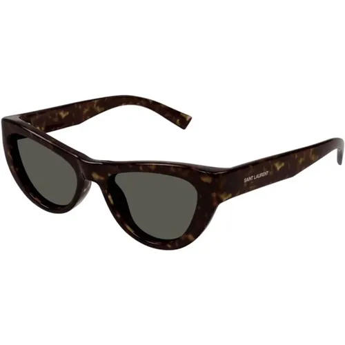 Klassische Havana Sonnenbrille mit grauen Gläsern - Saint Laurent - Modalova