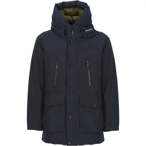 Cotton Blend Parka with Logo Hood , male, Sizes: L, XL, M - Woolrich - Modalova