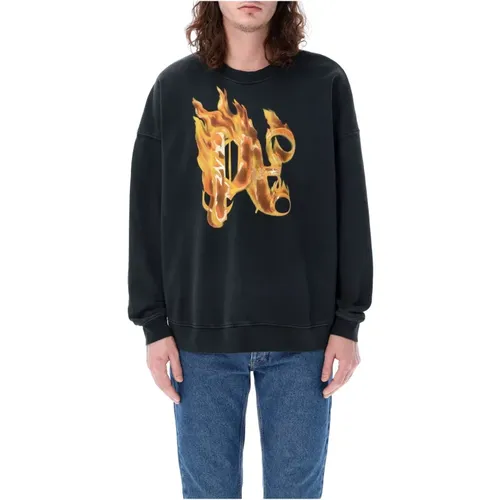 Burning Monogram Sweatshirt , male, Sizes: S, M, L - Palm Angels - Modalova