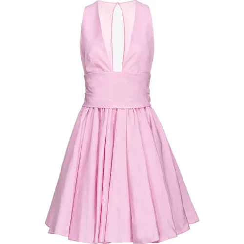 Taffeta Dress Deep V-Neck Short Skirt , female, Sizes: XS, M, 2XS - pinko - Modalova